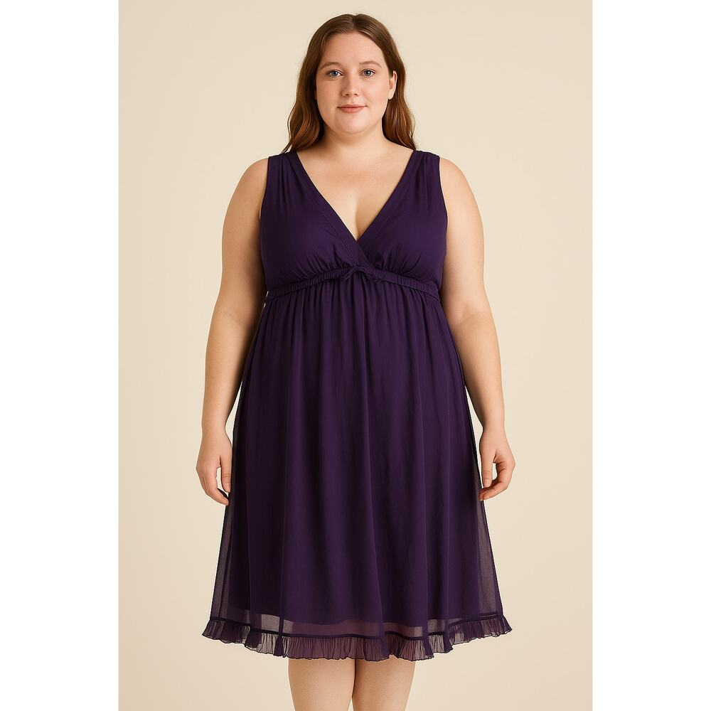 Womens Purple Baby doll , Grunge 100% Silk Dress, L ,Max Studio Special Edition